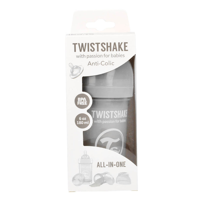 Twistshake Biberón Anticólico Gris Talla S +0M 180 ml
