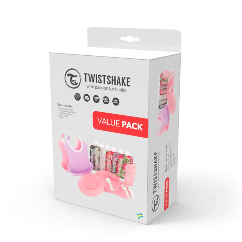 Twistshake Baberos Rosa + Mantel + Plato + 2 Cubiertos + Crawler Cup + 6 Bags Pack