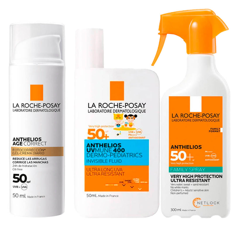 Rutina La Roche Posay Anthelios Spf50+ Age Correct 50ml + Dermopediatrics Fluido 50 Ml + Regalo Family Spray Spf50+ 300 ml