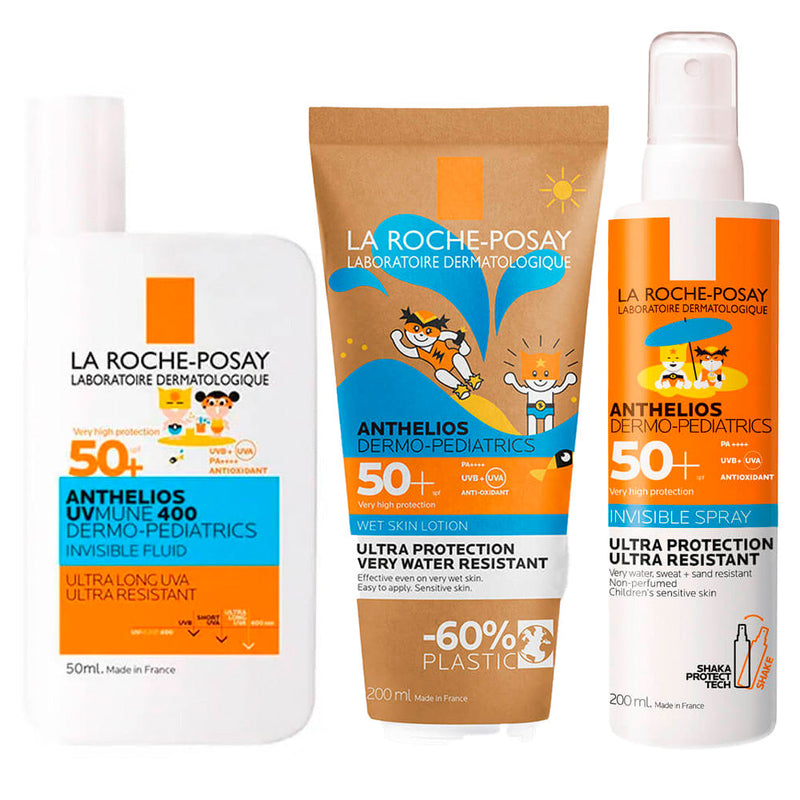 Rutina La Roche Posay Anthelios Spf50+ Dermopediatrics Fluido 50 Ml + Gel Niño Wet 200 ml + Regalo Spray Niños 200 ml