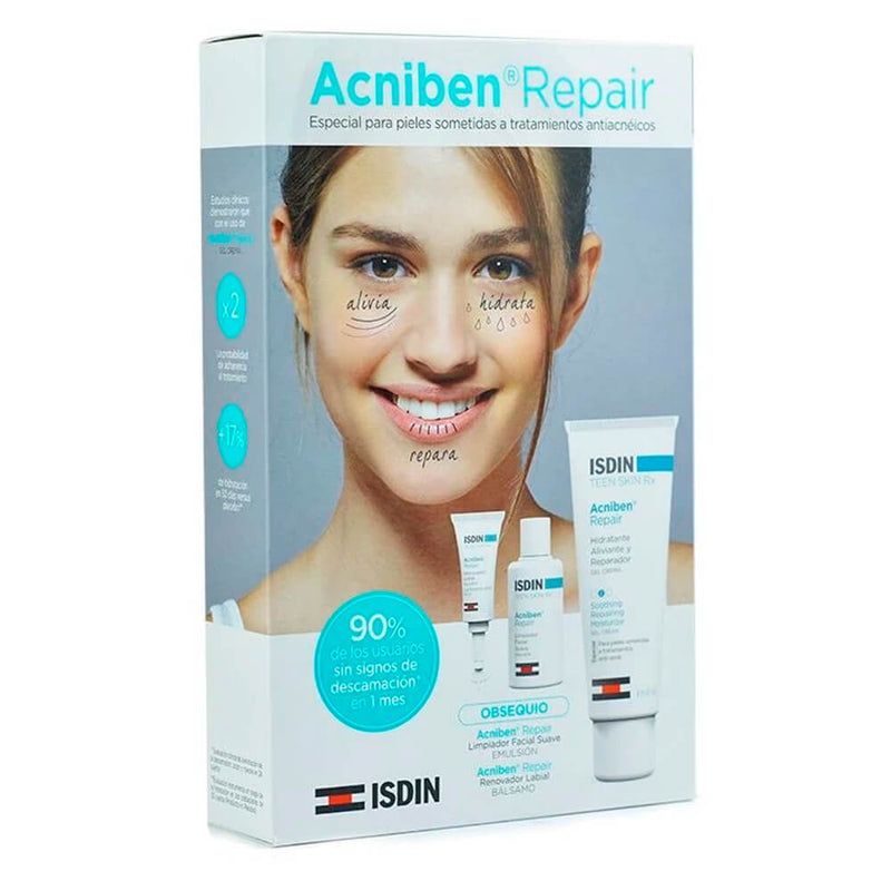 Isdin Acniben Rx Repair grel-Crema Hidratante 40 ml + Regralo Acniben Repair Bálsamo Labial 15 ml y Limpiador Facial 2 ml