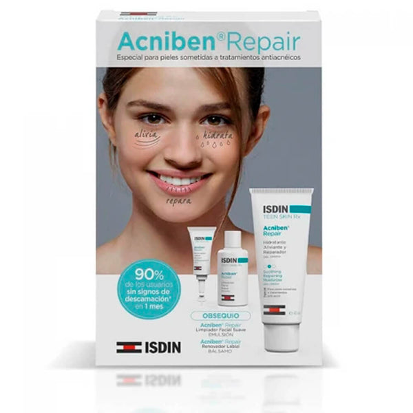 Isdin Acniben Rx Repair grel-Crema Hidratante 40 ml + Regralo Acniben Repair Bálsamo Labial 15 ml y Limpiador Facial 2 ml