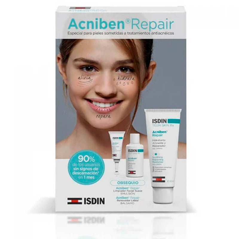 Isdin Acniben Rx Repair grel-Crema Hidratante 40 ml + Regralo Acniben Repair Bálsamo Labial 15 ml y Limpiador Facial 2 ml
