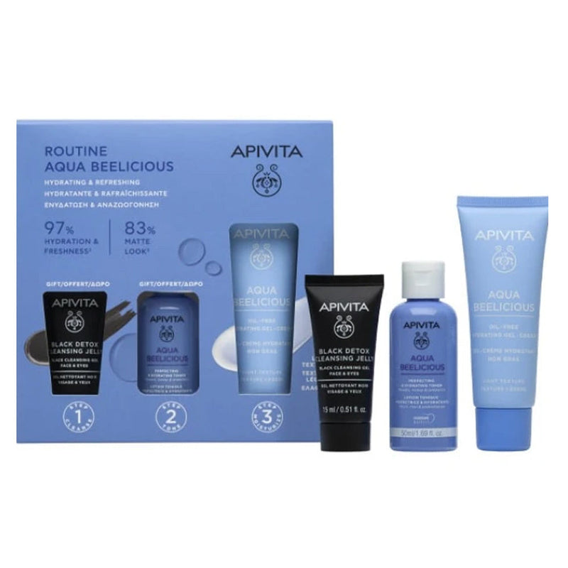 Apivita Aqua Beelicious Cremla Fluido Hidratante 40 ml + Regralo Aqua Belicious Perfectingr Hydratingr Toner 50 ml + gel Cleasing Black 15 ml Pack