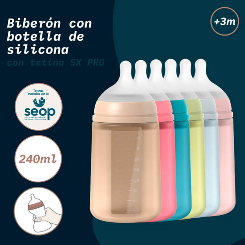 Suavinex Biberón Silicona Sxpro Fisiológico Soft Colour +3M 240 ml Azul 209633