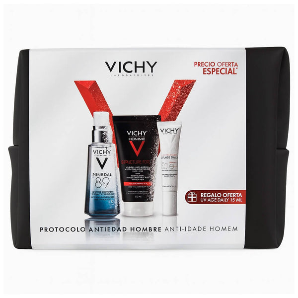 Vichy Homme Structure Force Crema 50 Ml + Mineral 89 Sérum 50 ml + Capital Soleil Uv Daily 15 ml Pack