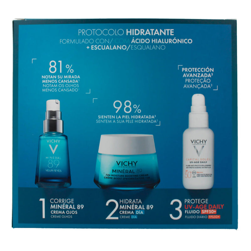 Vichy Mineral 89 Crema Boost Ligera 50 ml + Mineral 89 Contorno Ojos 15 ml + Capital Soleil Spf50+ Age Fluido Pack