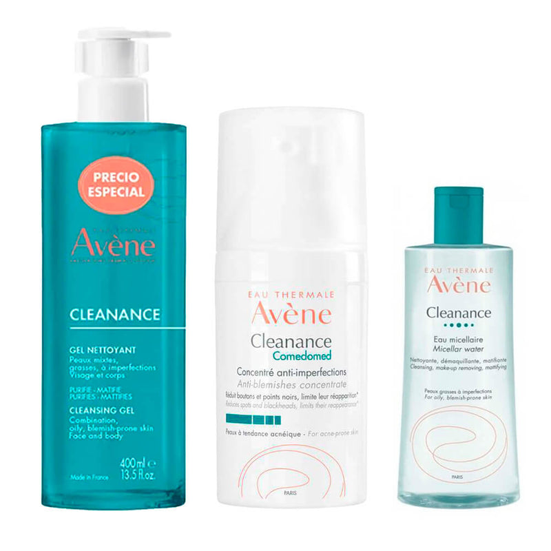 Rutina Avene Cleanance Gel Limpiador 400 Ml + Avene Cleanance Comedomed Concentrado 30 Ml + Regalo Agua Micelar 100 Ml Pack