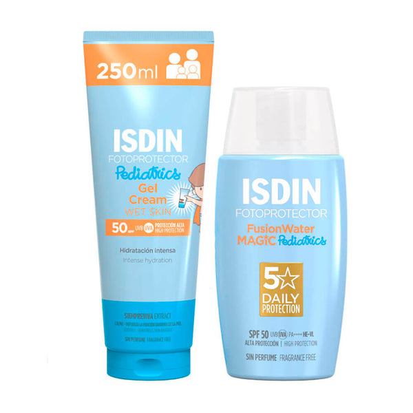 Rutina Isdin Fotoprotector  Spf50+ Pediatrics Gel-Cr 250 ml + Isdin Fotoprotector Spf50+ Pediatrics Fusion Water 50 ml