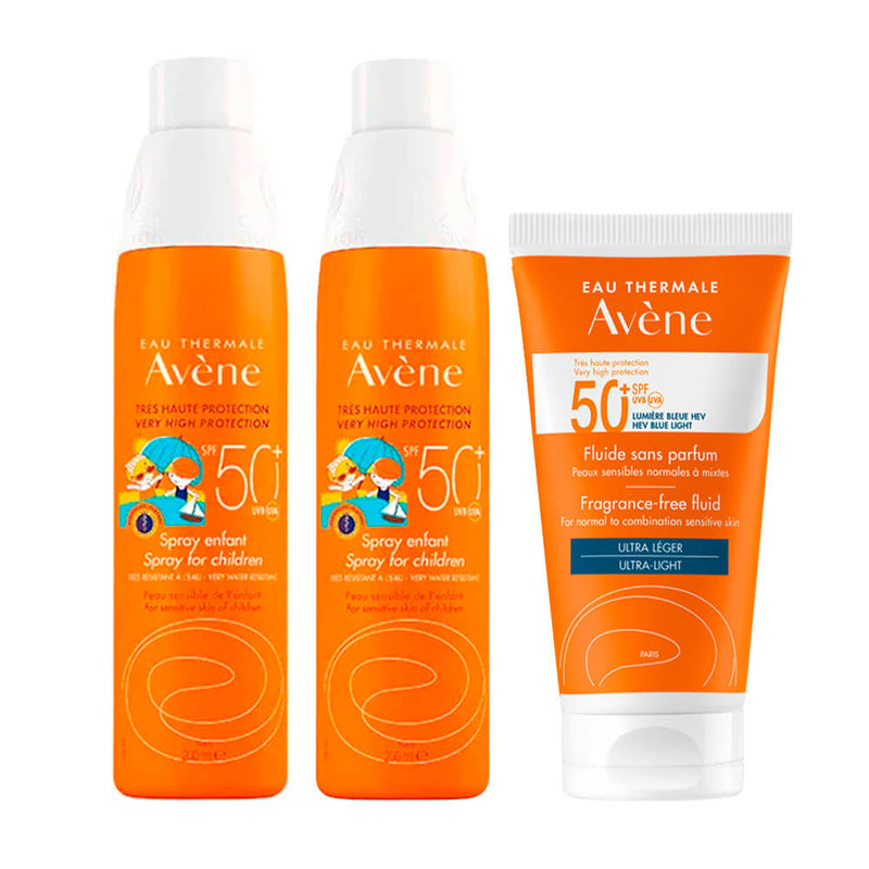 Rutina Avene Solar Spf50+ Spray Niños 200 ml Duplo + Avene Solar Spf50+ Fluido Sin Perfume 50 ml