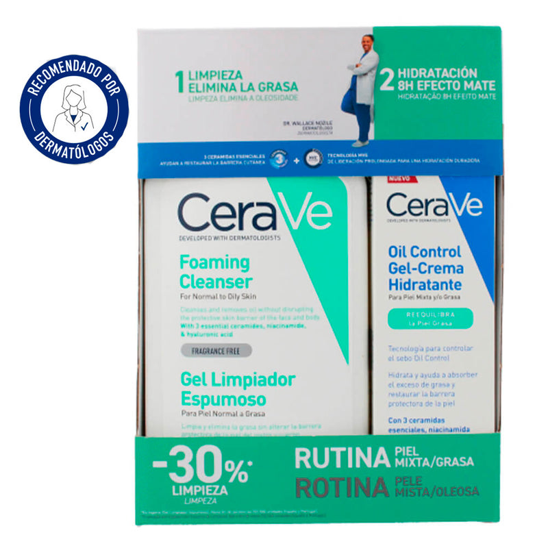 Cerave Gel Crema Hidratante Oíl Control 52 ml + Cerave Gel Limpiador Espumoso 473 ml Pack Precio Especial