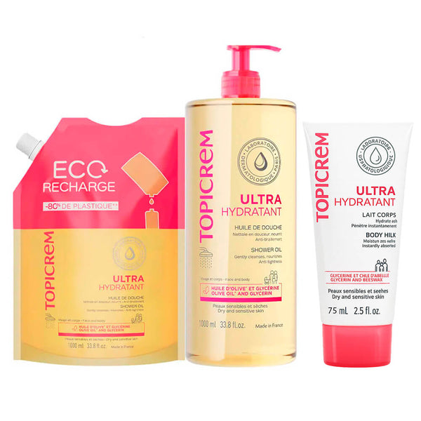 Topicrem Aceite De Ducha 1 L + Recarga 1 L +  Regalo Topicrem Leche Hidratante 75 ml