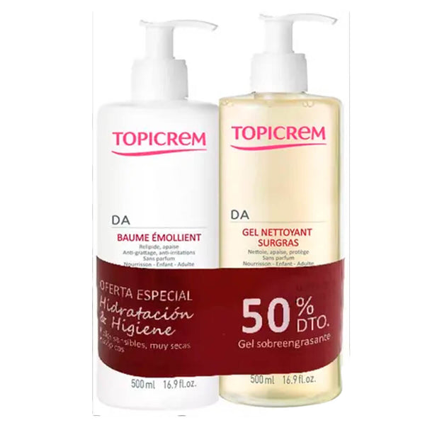 Topicrem Da Protect Bálsamo Emoliente 500 ml + Da Protect Gel Limpiador 500 ml 50 %