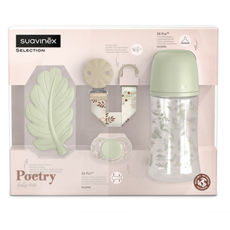 Suavinex Set Regalo Poetry Chupete + Broche + Biberón + Mordedor  Hoja Verde 0-6M 219894