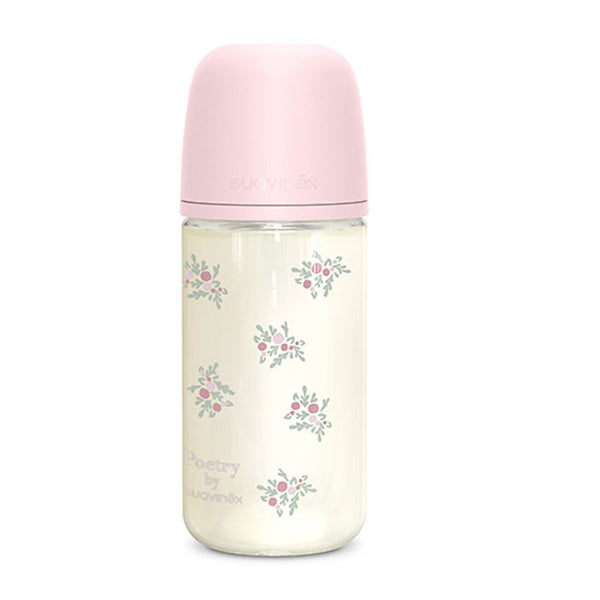 Suavinex 219363 Biberón Silicona Vidrio Sx Pro Poetry T.M 240 ml Rosa +3M