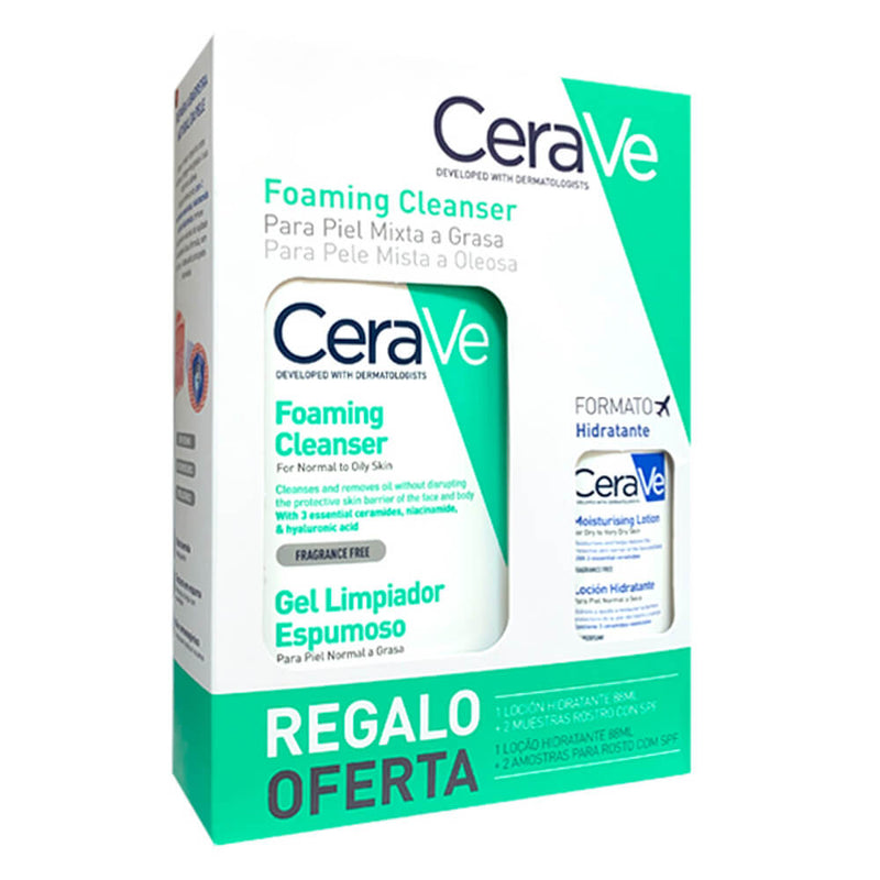 Cerave Gel Limpiador Espumoso Piel Grasa 473 ml + Regalo  Locion Hidratante 88 ml