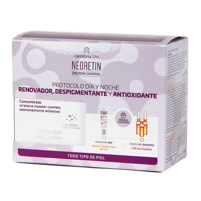 Cantabria Neoretin Discrom Control Concentrate Despigmentante Intensivo + Regalo Heliocare Pigment Solution fluid spf50 15 ml y Endocare Radiance C-Oil 3 Ampollas