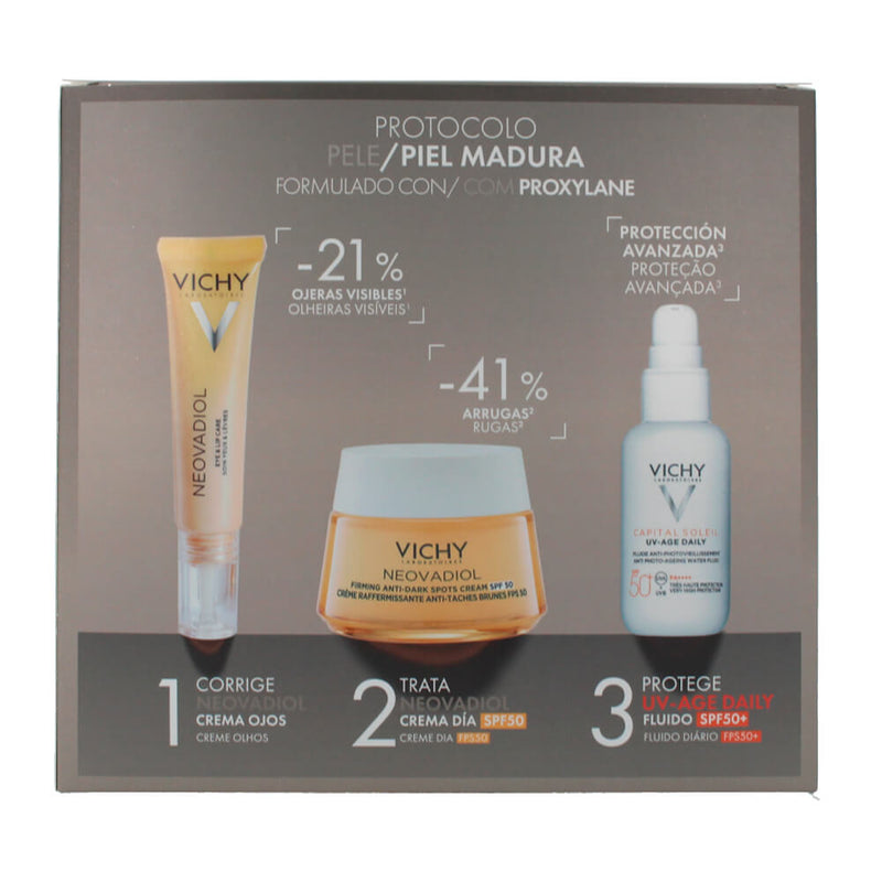 Vichy Neovadiol Crema Post-Menopausia Reafirmante Antimanchas Spf 50 50 Ml + Neovaciol Contorno Ojos-Labios 15 Ml + Capital Soleil Spf50+ Age Fluido Pack