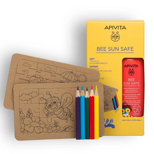 Apivita Bee Sun Safe Spf50+ Spray Infantil 200 ml + Regalo  Puzzle y  Lápices de Colores