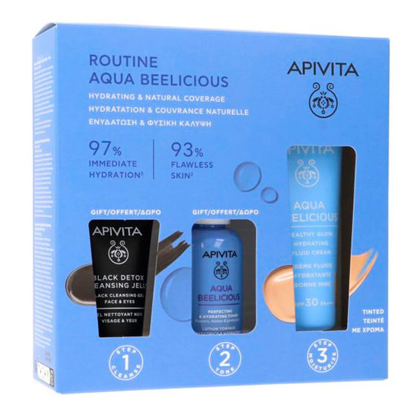 Apivita Aqua Beelicious Crema Fluido Hidratante Color 40 ml + Regalo Aqua Belicious Perfecting Hydrating Toner 50 ml + Gel Cleasing Black 15 ml Pack