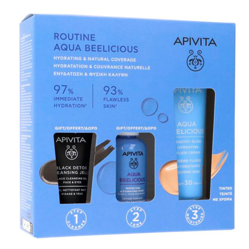 Apivita Aqua Beelicious Crema Fluido Hidratante Color 40 ml + Regalo Aqua Belicious Perfecting Hydrating Toner 50 ml + Gel Cleasing Black 15 ml Pack