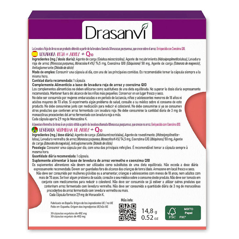 Drasanvi Levadura De Arroz Y Coenzima Q10 30 Cápsulas