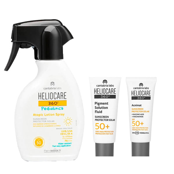 Cantabria Heliocare 360º Spf50 Pediatrics Atopic Lócion Spray 250 ml + Regalo Pigment Fluid 3 ml y Acnimat Spf50+ 5 ml