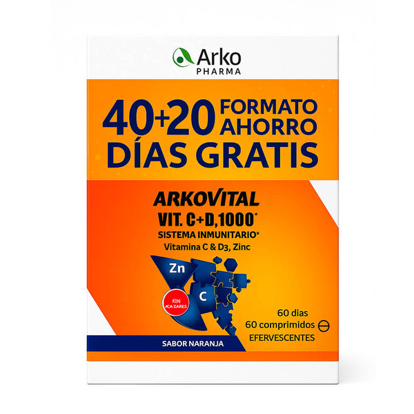 Arkopharma Vitamina C + D3 1000 60 Comprimidos Efervescentes Naranja