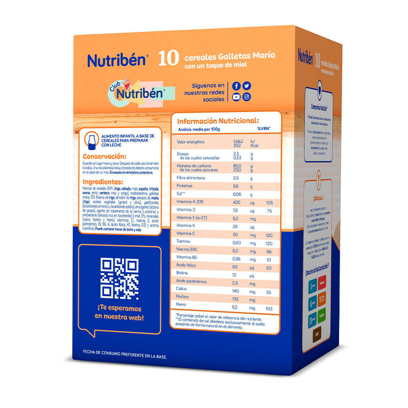 Nutriben Papilla 10 Cereales Miel Galletas Maria 600 gr