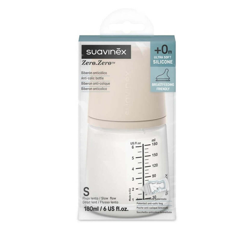 Suavinex Biberón Silicona Zero Flujo S 180 ml Light Sand