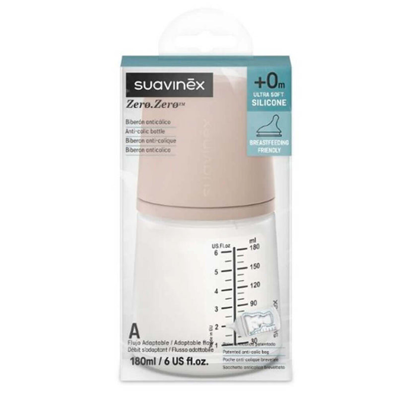 Suavinex Biberón Silicona Zero Flujo A 180 ml Almond Medium