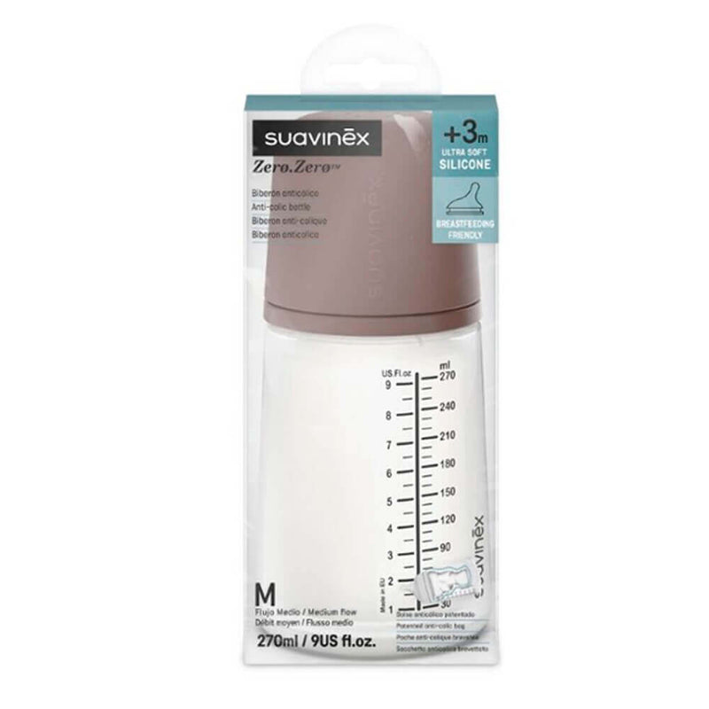 Suavinex Biberón Silicona Zero Flujo M 270 ml Caramel Deep