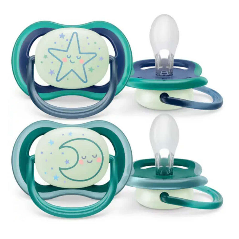 Philips Avent Chupete Ultra Air Nocturno Luna Estrella  Niño 6-18M 2 Unidades