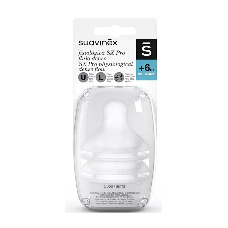 Suavinex Tetina Silicona Fisiológica Flujo Denso Sx Pro +6M 2 Unidades