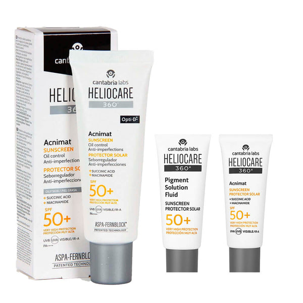 Heliocare 360º Spf 50+ Acnimat Protector Solar 1 Envase 50 ml + Regalo Pigment Fluid 3 ml y Acnimat Spf50+ 5 ml