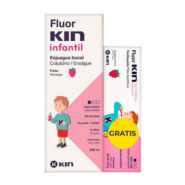 Kin Flúor-Kin Colutorio Fresa 500ml + Regalo Pasta Dentífrica 50 ml