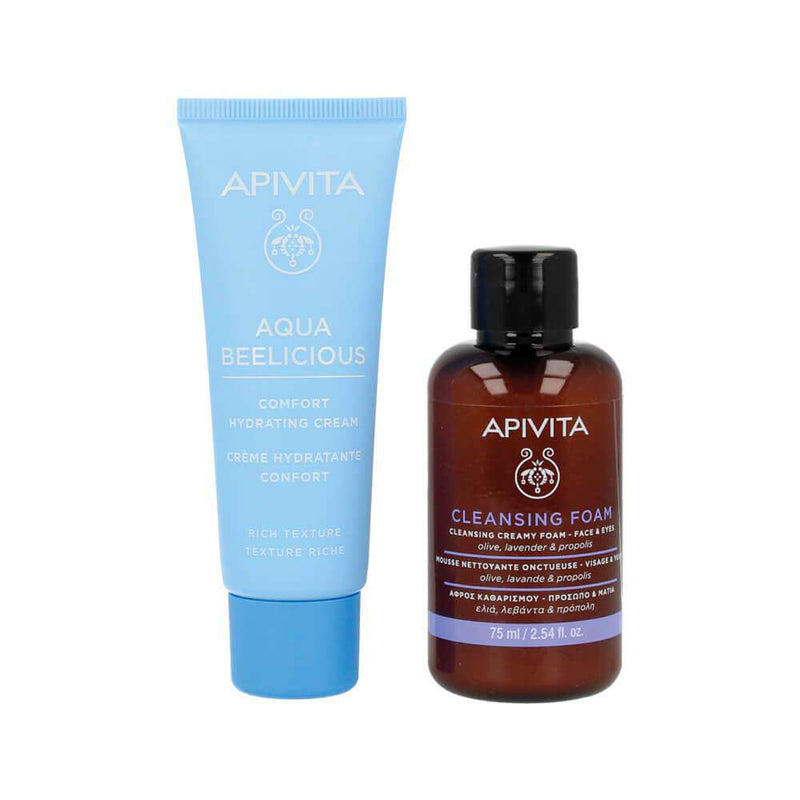 Apivita AquaBeelicious Crema Comfort Textura Rica 40 ml + Regalo Mousse Limpiadora 75 ml y Bandeau para Cabello (1)