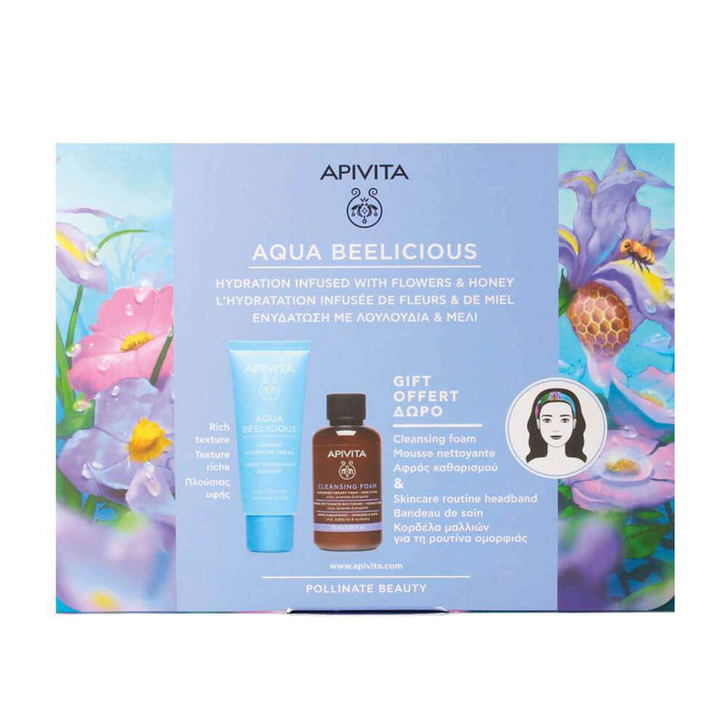Apivita AquaBeelicious Crema Comfort Textura Rica 40 ml + Regalo Mousse Limpiadora 75 ml y Bandeau para Cabello