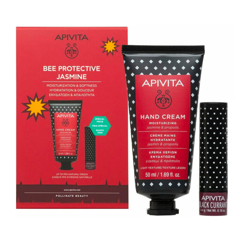 Apivita Crema Manos Hidratante (Rojo) + Labial Grosella Negra Pack