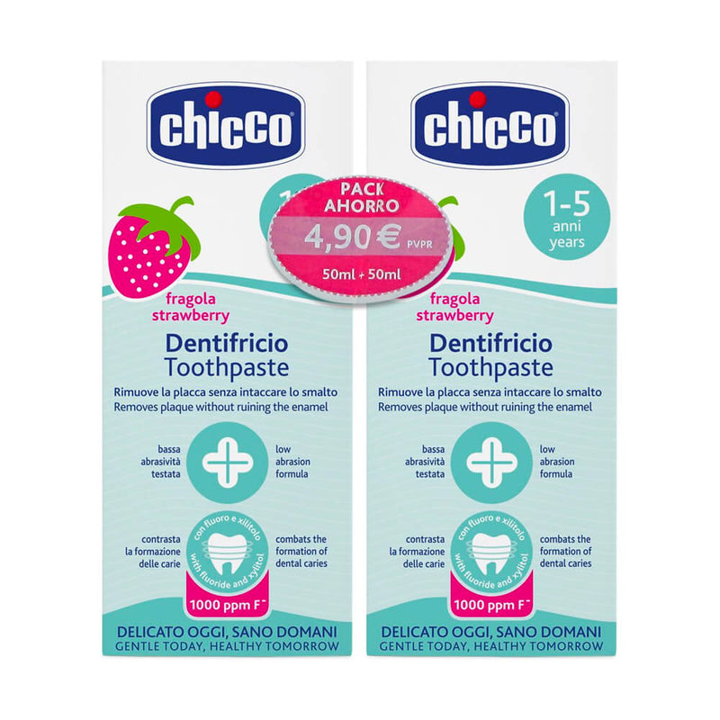 Chicco Pasta Dental Fresa Flúor +12M Duplo