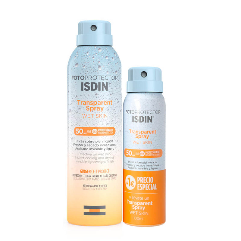 Isdin Fotoprotector Spf50+ Spray Transparente Wet Skin 250 ml + 100 ml 1€+ Pack