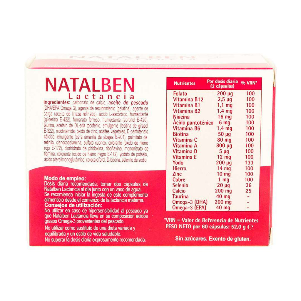 Natalben Lactancia contiene 60 cápsulas