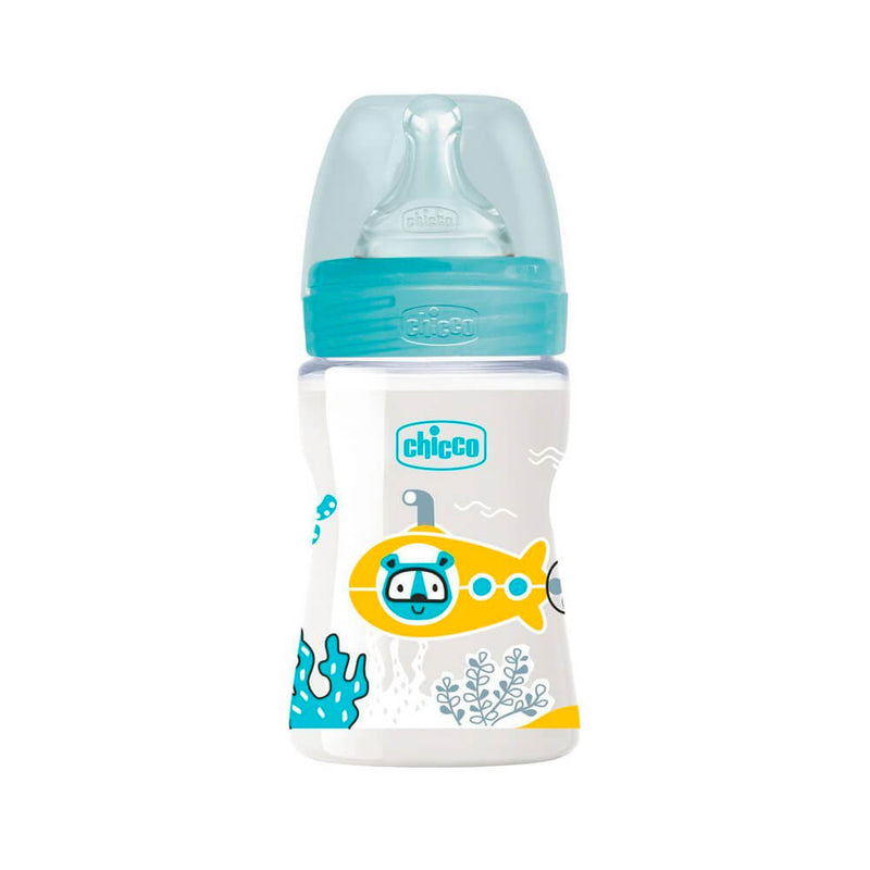 Chicco Biberón Silicona Wellbeing Azul Flujo Lento 0M+ 150ml