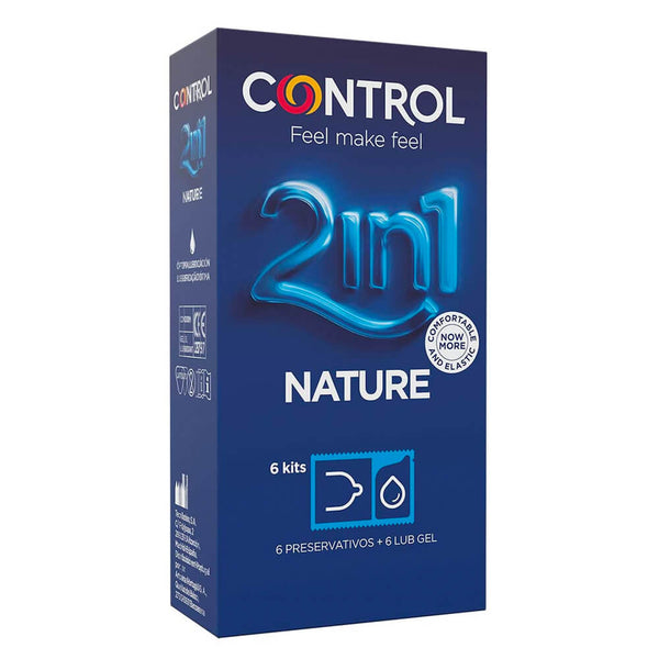 Control Preservativos 2 In 1 Nature 6 Kits: Lubricantes + Preservativos