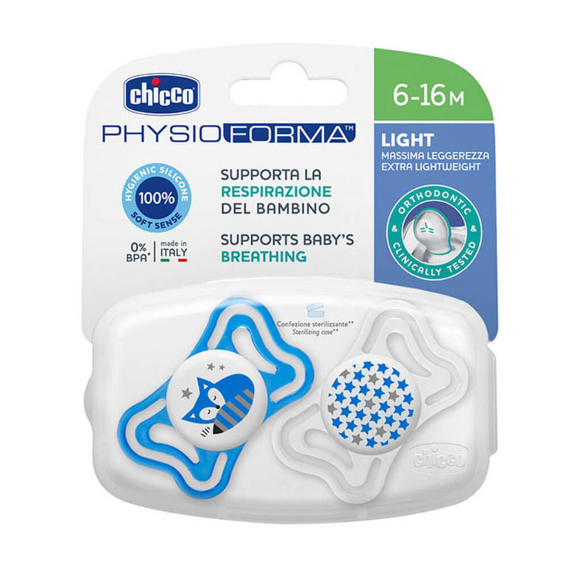 Chicco Chupete Silicona Physio Light Azul 6-16M 2 Unidades