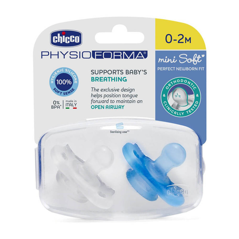 Chicco Chupete Silicona Physio Minisoft Ortod Azul 0-2 M 2 Unidades