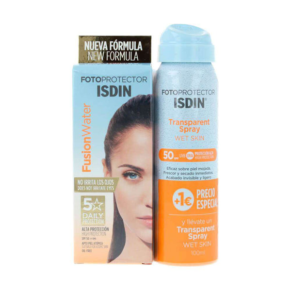 Isdin Fotoprotector Spf50+ Fusion Water 50 ml +Spray Transparente Wet Skin 100 ml 1€+ Pack