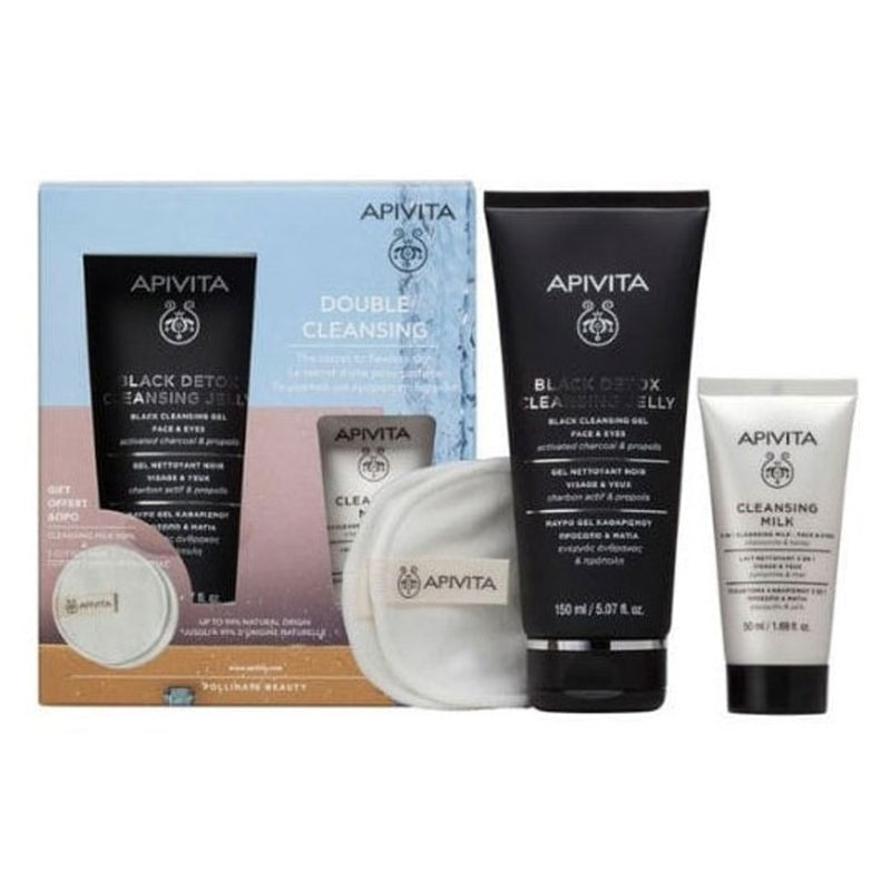 Apivita Gel Limpiador Negro Rostro Y Ojos 150 ml + Leche Limpiadora 50 ml + Regalo Discos De Algodón Reutilizables Pack