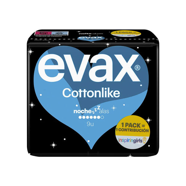 Evax Compresa Cottonlike Noche Alas 9 Unidades