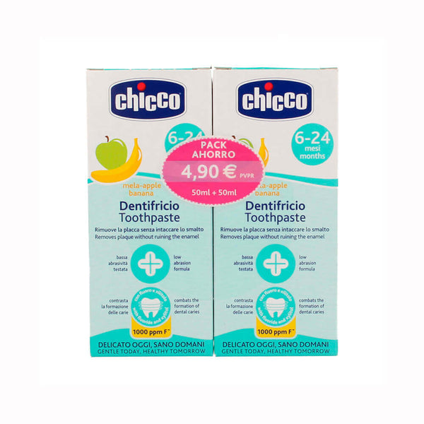 Chicco Pasta Dental Infantil Plátano/Manzana 6-24M 50 ml Duplo